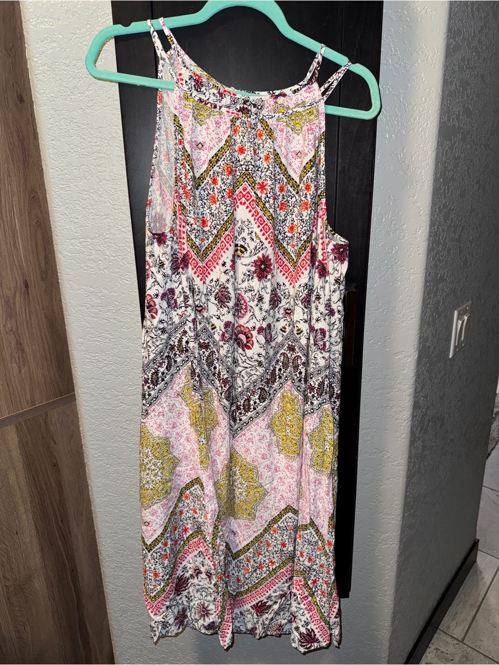 Boho Floral Print Pink Dress Midi